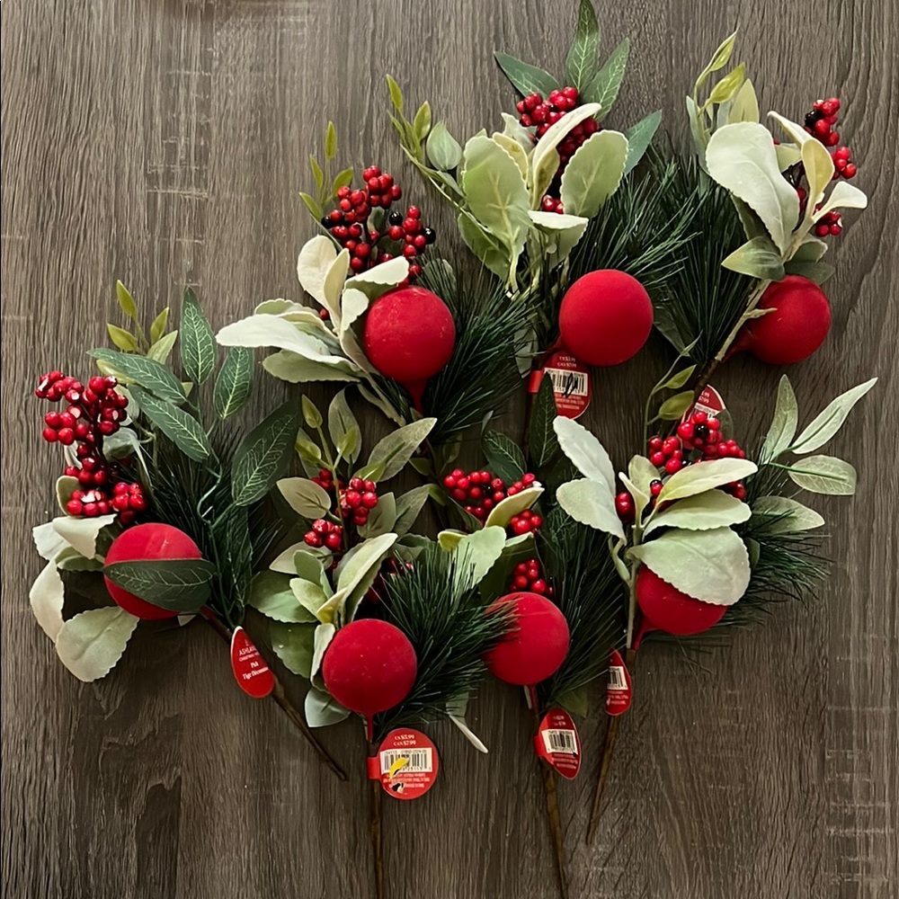 Festive Red and Green Holiday Berry Stems